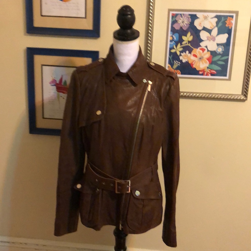 Karen Millen brown leather jacket